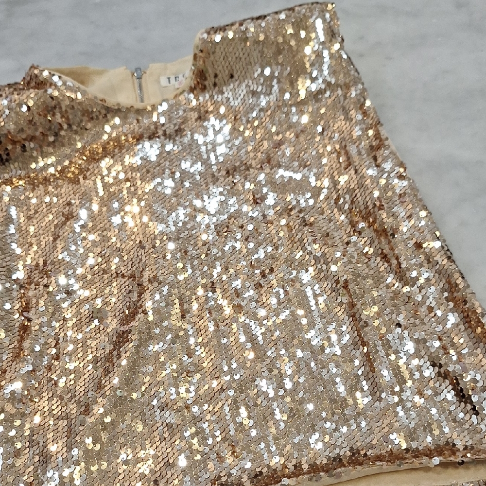TCEC Metallic Gold Sequin Mock-Neck Crop Top